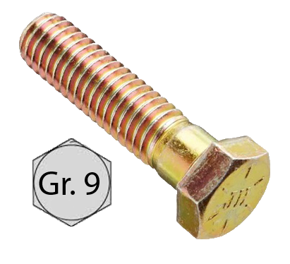 GR9HB3/8-16X3ZY-USA 3/8"- 16 X 3" (PT) L- 9 HEX HEAD CAP SCREW NC ALLOY YELLOW ZINC PLATED (U.S.A.)